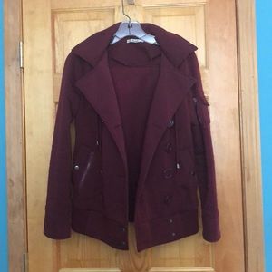 Maroon double breasted hooded jacket
